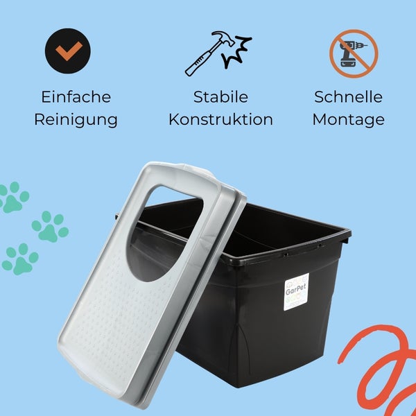 Hop In Katzenklo Katzentoilette Geschlossen mit Deckel Top Entry Jump-In XXL Katzenklo oben einstieg Groß Katzen WC Klo schwarz