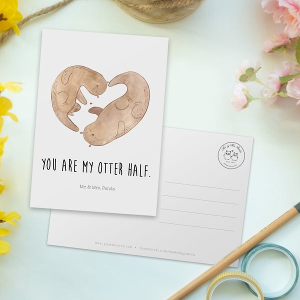 Mr. & Mrs. Panda Postkarte Otter Herz - Weiß