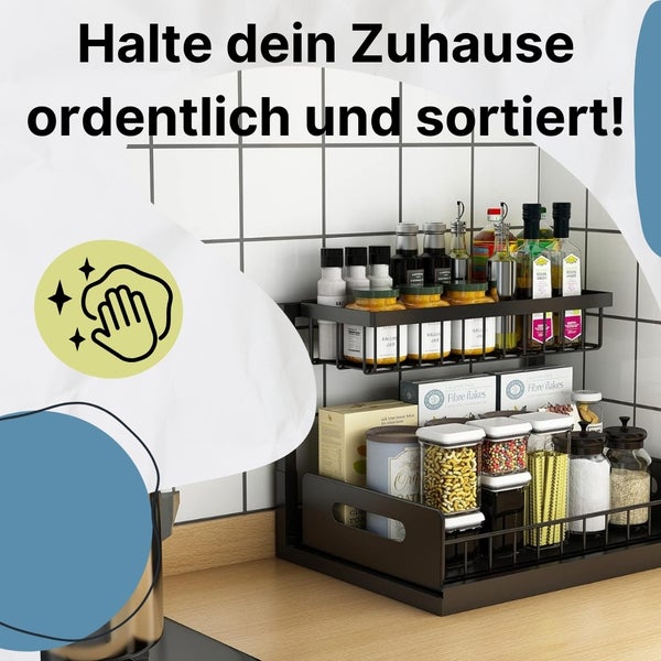 Spülschrank Organizer schmal ausziehbar Küche Metall 2 Etagen unter Waschbecken Regal Küchen Organizer Gewürzregale Organizer für Badezimmer schwarz