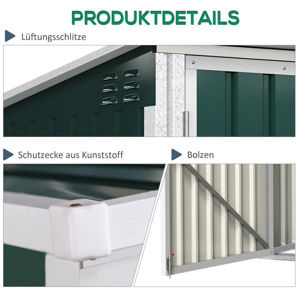 Outsunny Mülltonnenbox, 178,5L x 104,5B x 128,5 cm, Stahl, Eisen, grün