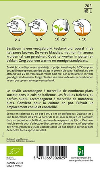 Informationen zur Aussaat von Basilikum auf der Verpackung