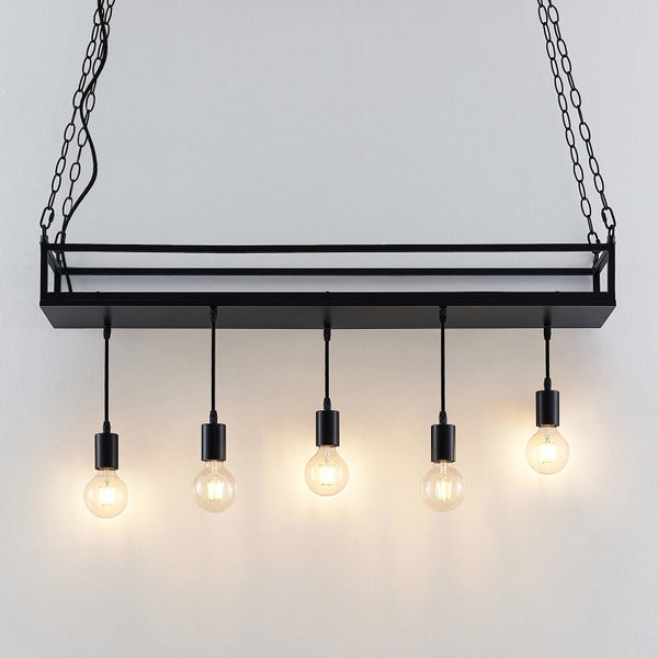 Lindby Pendelleuchte Kirista (Retro, Vintage Antik) in Schwarz aus Metall (5 flammig E27) - Deckenlampe Esstischlampe Hängelampe Hängeleuchte Wohnzimmerleuchte