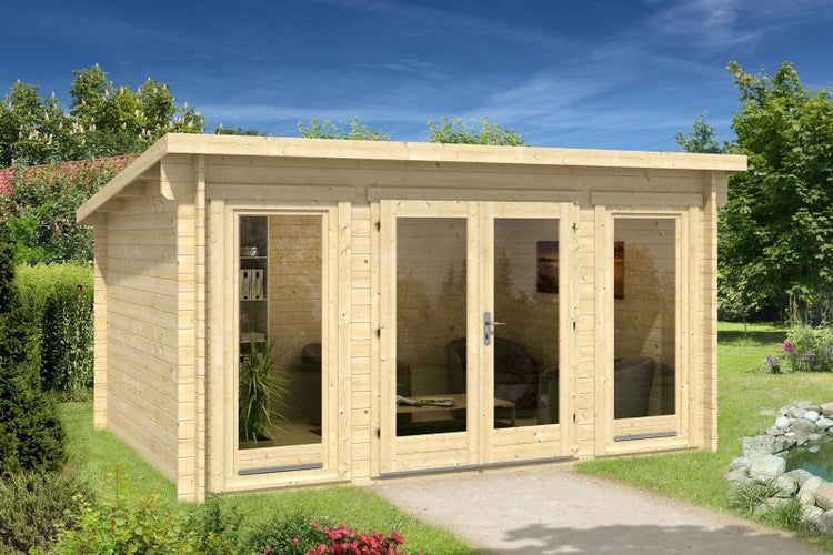 Alpholz Gartenhaus Atrium-F Gartenhaus aus Holz, Holzhaus mit 70 mm Wandstärke, Blockbohlenhaus mit Montagematerial