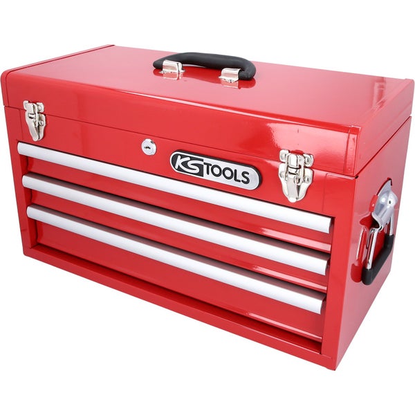 Roter Werkzeugkasten mit drei Schubladen und KS Tools Logo