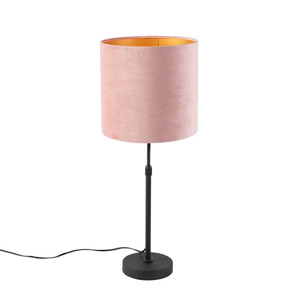 Tischlampe schwarz mit Veloursschirm rosa mit Gold 25 cm - Parte