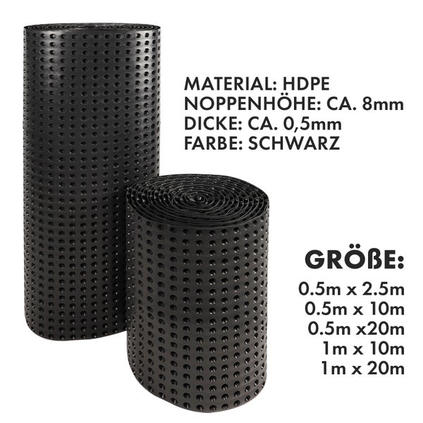 FLOORDIREKT Noppenfolie - Noppenbahn für Hochbeet oder Mauerschutz - Schutz vor Feuchtigkeit und Nässe - 50 x 2000 cm