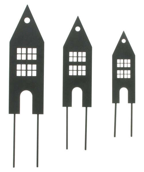 FRANK FLECHTWAREN | Stecker Haus, 3er Set, METALL, H: 20cm, H: 25 cm, H: 30 cm