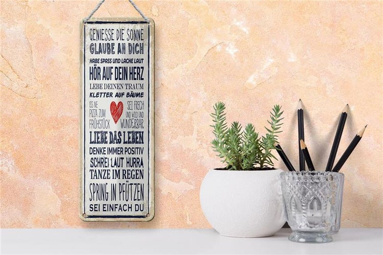 Blechschild Spruch 10x27 cm genieße die Sonne Dekoration