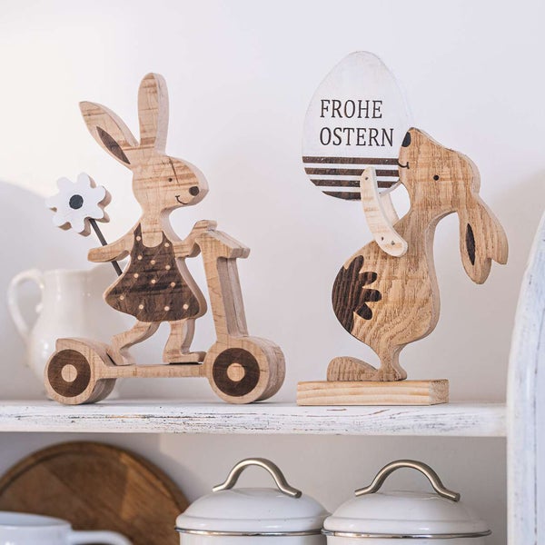 FRANK FLECHTWAREN | Hase Frohe Ostern, HOLZ, 14 x 5 x 23 cm