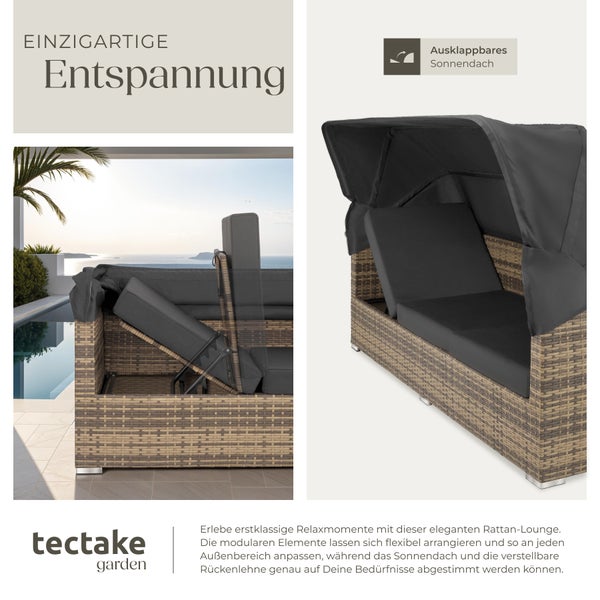 Rattan Lounge tectake San Marino mit Sicherheitsglasplatte, variabel aufstellbar mit Aluminiumgestell natur
