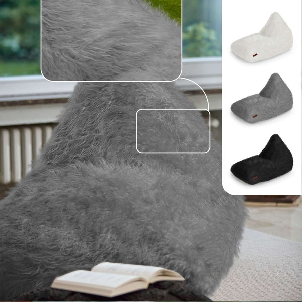 Green Bean Sitzsack Felloptik Indoor 150x100x100cm mit 220 Liter EPS-Perlen Füllung - Kuschelig Weich Waschbar - Drinnen Stoff Bodenkissen Liegekissen Sitzkissen Grau
