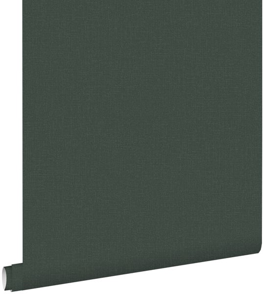 ESTAhome Tapete Leinen-Optik Dunkelgrün - 53 cm x 10.05 m - 148755