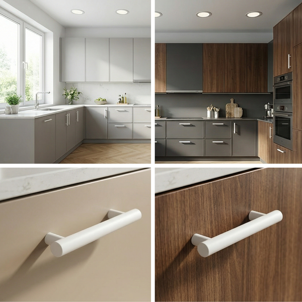 Küchenzeile in hellem und dunklem Design mit Griffdetail