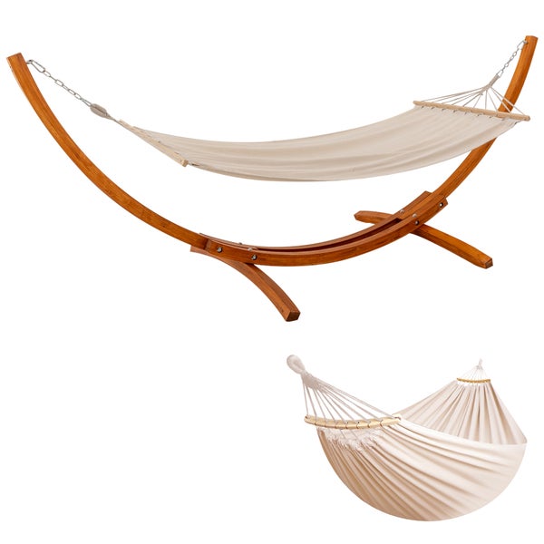 Hängematte mit Holzgestell und Tuch