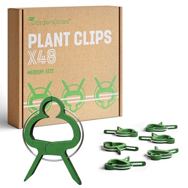 GardenGloss 48 Pflanzenclips Klein - Pflanzenklammern für Tomaten, Rosen, Gurken und andere Rankpflanzen – Besonders einfache Rankhilfe für Pflanzen – Stabile Klammern für Kletterpflanzen Befestigung