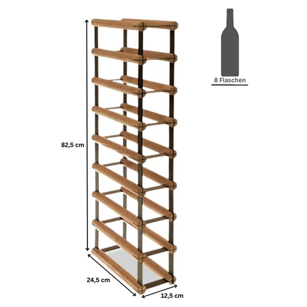 PROREGAL Modulares Weinregal Vinotega Mod Metal HxBxT 82,5 x 12,5 x 24,5 cm 1 x 8 Flaschen Massives Kiefernholz Braun Geölt