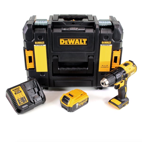 DeWalt Akku Bohrschrauber Set mit Ladegerät, 5 Ampere Stunden Akku und TSTAK Aufbewahrungsbox