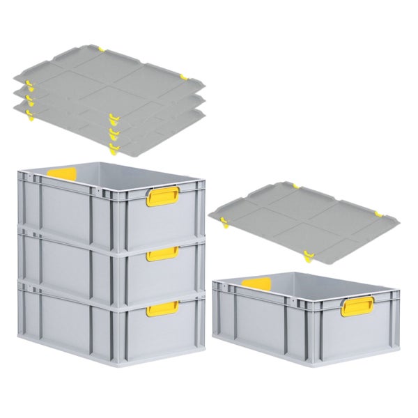 PROREGAL Spar Set 4x Eurobox Nextgen Color Mit Auflagedeckel & Schiebeschnappverschlüsse HxBxT 22 x 40 x 60 cm Griffe Gelb Verstärkter Boden