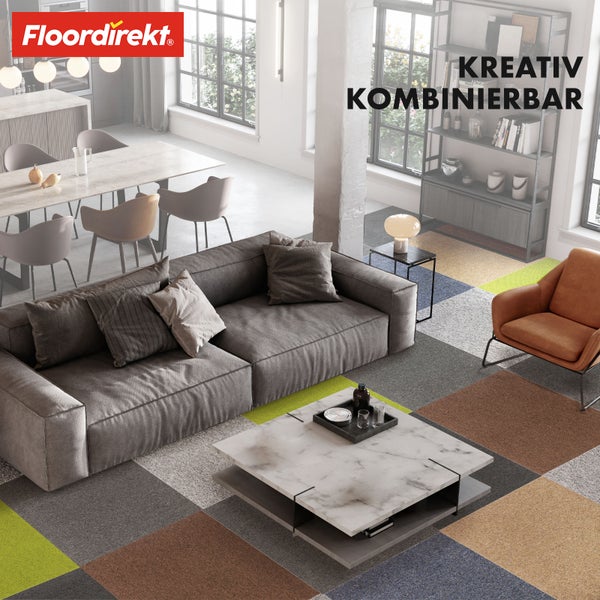 FLOORDIREKT Teppichfliese Moscow - Selbstliegend - 50 x 50 cm - Blau