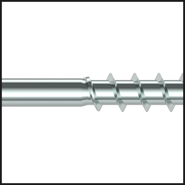 Detailansicht einer Metallschraube mit glattem Schaft und scharfem Gewinde.