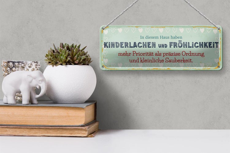 Blechschild Spruch 27x10 cm Kinderlachen und Fröhlichkeit Dekoration