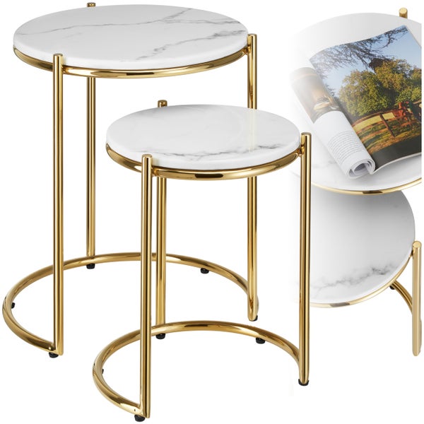Beistelltisch tectake Ellsa ineinander schiebbar hochwertige Marmorplatten weiß/gold
