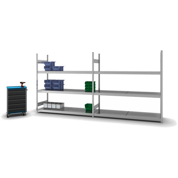 PROREGAL Weitspannregal Stecksystem T-Profil Grundregal HxBxT 200x200x60 cm 3 Ebenen Stahlplatten Fachboden Fachlast 350 kg Verzinkt