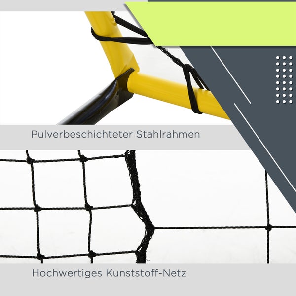HOMCOM Kickback Fußball Rebounder, Rückprallwand Netz für Fußball, Basketball und Baseball, 184 x 63 x 123 cm, Stahl+PE, Gelb+Schwarz