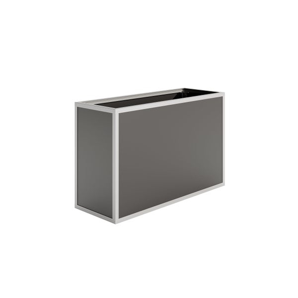 Rechteckiger Pflanzkübel mit Aluminiumrahmen und anthrazitfarbenen Seitenwänden.