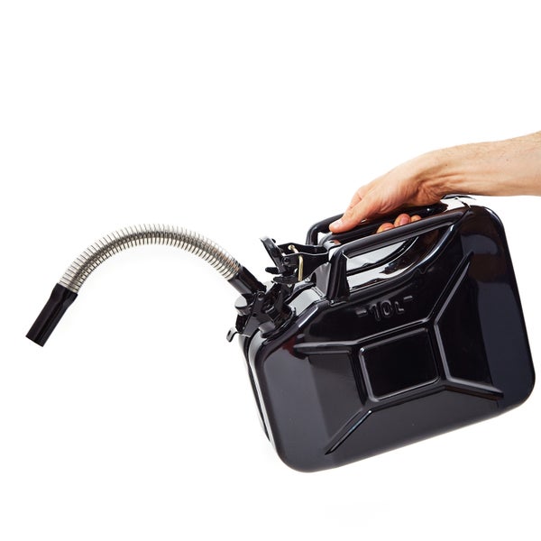 BW® Ausgießer flexibel für Kraftstoffkanister Metall Benzinkanister 5 / 10 / 20 Liter - Flexrohr 25mm für Diesel mit Halterung für 10 / 20 Liter Kanister - Schwarz - RAL 9005 - Made in Europe