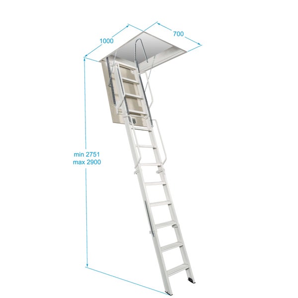 HandyStairs klappbare Dachbodentreppe – Dachbodenleiter aus Metall (RAL9003) – 70 x 100 cm – Höhe 275/290 cm