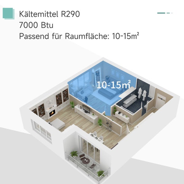 HOMCOM Mobile Klimaanlage, 7000BTU 3-in-1 Klimagerät - Kühlen, Entfeuchtung und Ventilation – Luftentfeuchter, Ventilator, mit Fernbedienung 24h Timer, 2 Geschwindigkeitsstufen, für 10-15 m², Weiß