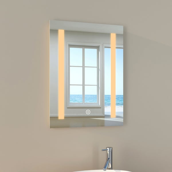 EMKE LED Badspiegel 45x60cm Badezimmerspiegel mit Taste/Beschlagschutz/Explosionssichere Folie/Warmweißes Licht und Kaltesweißes Licht Badezimmer Wandspiegel IP44