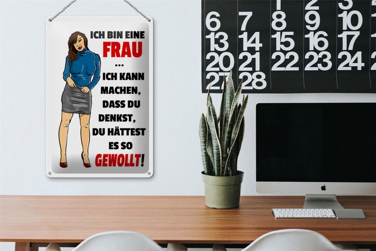 Blechschild Spruch 20x30cm bin eine Frau ich kann machen