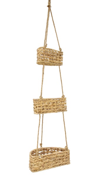 FRANK FLECHTWAREN | Hänge-Etagere Wasserhyazinthe, WASSERHYAZINTHE, METALL, HANF, 30 x 18 x 10 cm, 25 x 15 x 10 cm, 20 x 12 x 10 cm, GH 90 cm