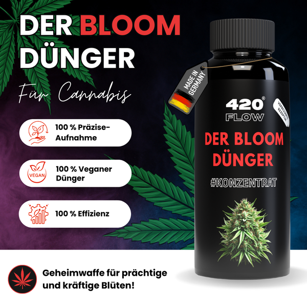420 Flow Bloom Dünger Konzentrat für Cannabis Pflanzen mit veganer Rezeptur und hoher Effizienz.