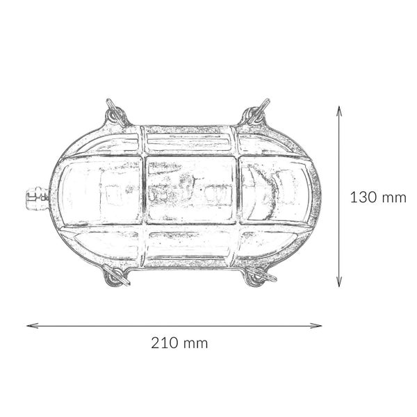 Technische Zeichnung einer ovalen Leuchte mit den Maßen 210 mm Breite und 130 mm Höhe.