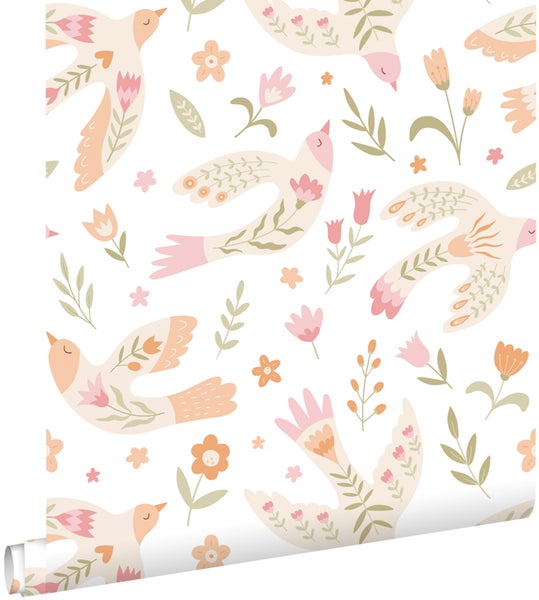 Tapete mit Vogel- und Blumenmuster