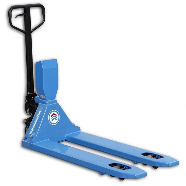 HanseLifter Hubwagen mit integrierter Waage, Tragkraft 2000 Kilogramm, blau.