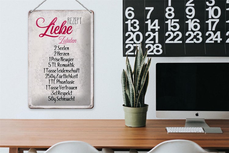 Blechschild Spruch 20x30cm Rezept Liebe Zutaten Schild