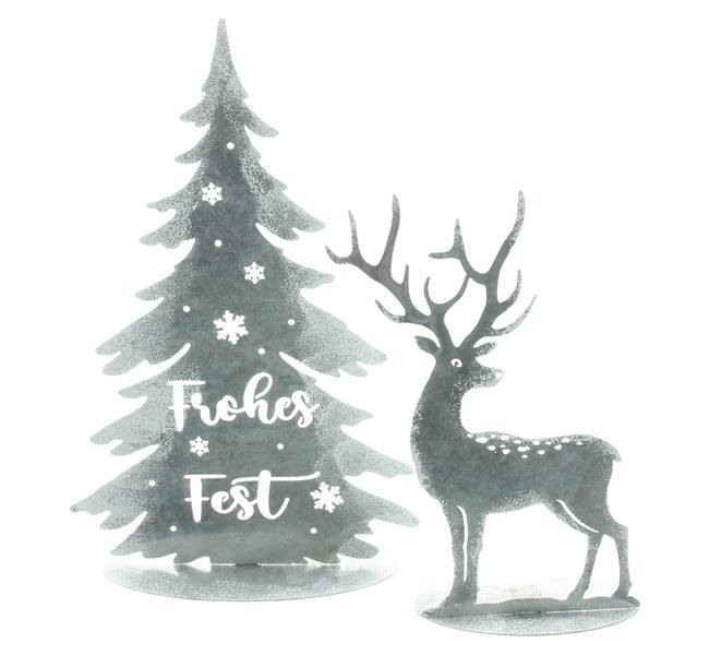 Dekoratives Weihnachtsset mit Tannenbaum und Hirschfigur