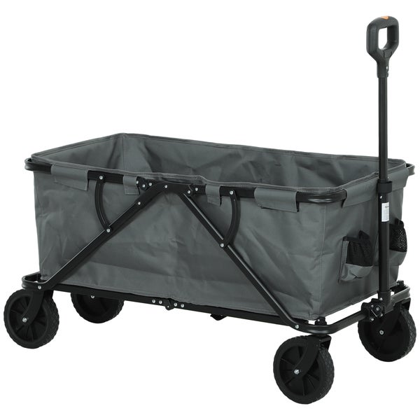 Outsunny Gartenwagen 120 kg belastbar, klappbar Transportwagen mit herausnehmbare Plane, Griff, Rädern, Lenkachse, Bollerwagen Handwagen Gartenkarre 160 Liter Gerätewagen für Haus Garten, Dunkelgrau