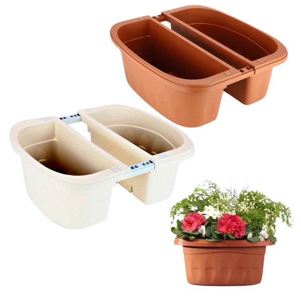 Blumenkasten Balkongeländer Beidseitig Balkon Blumenkasten Doppelseitig Balkonkasten mit Halterung Geländerkasten mit Wasserspeicher terracotta 50 cm