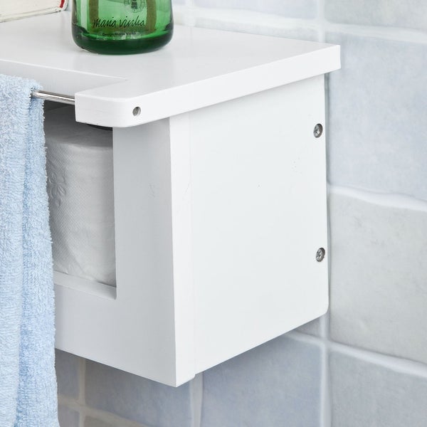 Toilettenpapierhalter mit Handtuchhalterung an einer Wand montiert