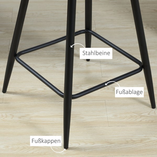HOMCOM 2er-Set Barhocker Barstühle Bistrohocker mit Fußstütze Samtoptik Küchenstuhl Thekenhocker Sitzbezug für Küche Wohnzimmer Esszimmer Stahl Grau 50 x 53 x 94 cm