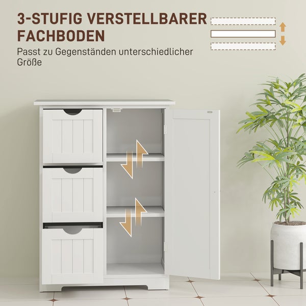 HOMCOM Badezimmerschrank Beistellschrank mit 3 Schubladen, Badschrank mit Verstellbarem Regal, für Badezimmer, Wohnzimmer 60 x 30 x 80 cm Weiß