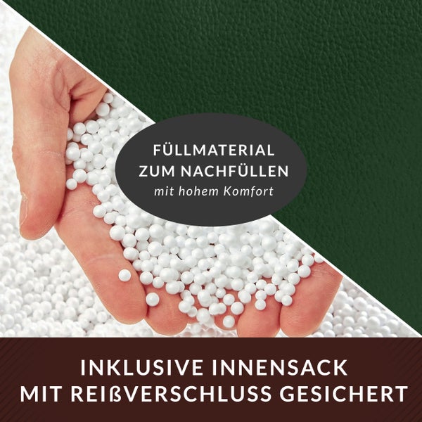 Füllmaterial zum Nachfüllen mit einem Innensack mit Reißverschluss.