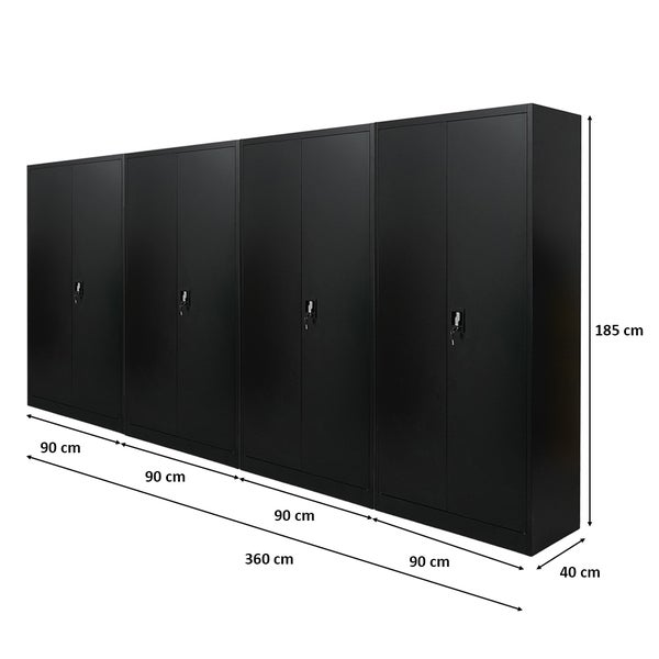 PROREGAL Mega Deal 4x Flügeltürenschrank ELEPHANT HxBxT 185 x 90 x 40 cm 4 Fachböden Schwarz
