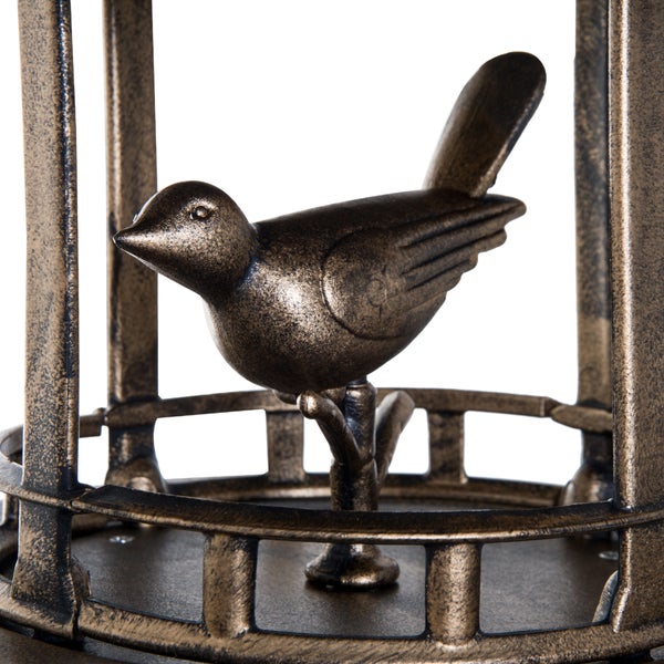 Dekorative Vogelfigur aus Metall mit antikem Bronze-Finish.