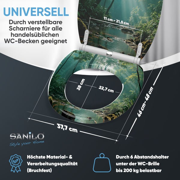 Toilettendeckel mit Bachlauf-Motiv und Größenangaben